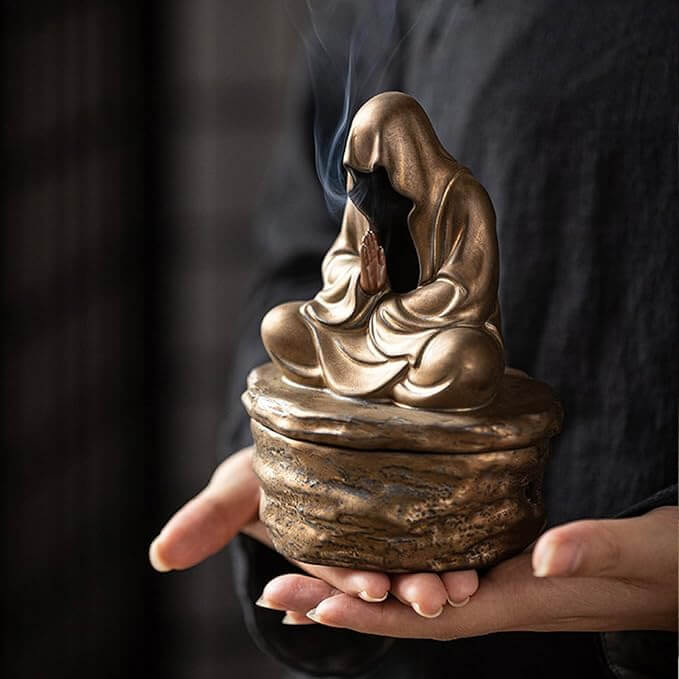 Ceramic Meditating Figure Incense Holder for Cone and Coil