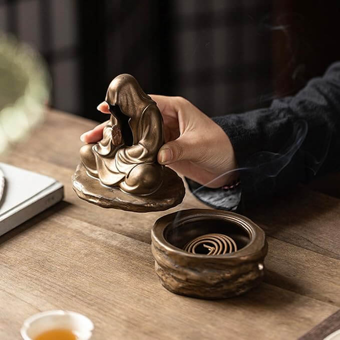 Ceramic Meditating Figure Incense Holder for Cone and Coil